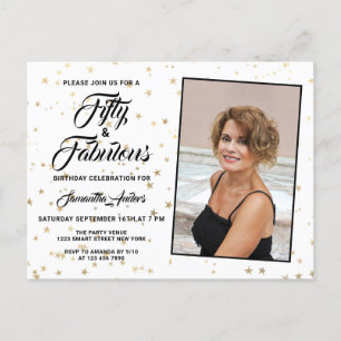 50 and Fabulous Elegant Gold Stars Photo Invitation Postcard