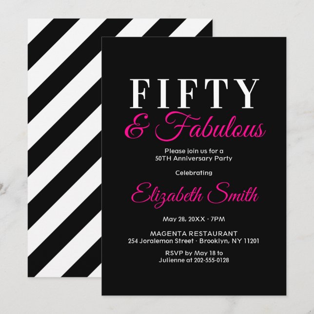 50 and Fabulous Elegant Hot Pink 50th Birthday Invitation (Front/Back)