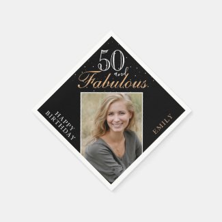 50 and Fabulous Elegant Photo Black 50th Birthday Napkins