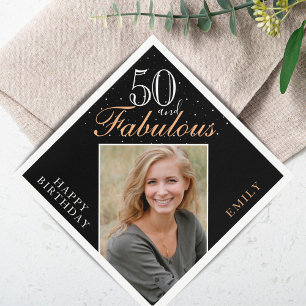 50 and Fabulous Elegant Photo Black 50th Birthday Napkins