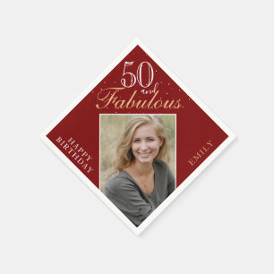 50 and Fabulous Elegant Photo Red 50th Birthday Napkins