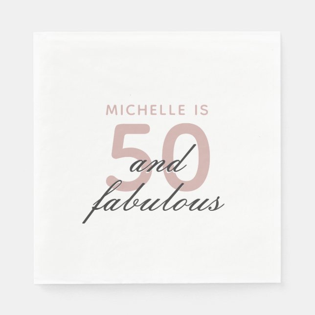 50 and Fabulous Elegant Pink 50th Birthday Party  Napkins (Front)