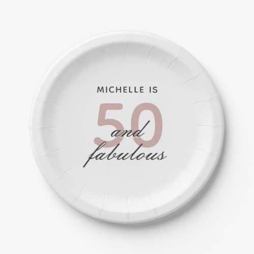 50 and Fabulous Elegant Pink 50th Birthday Party Paper Plates