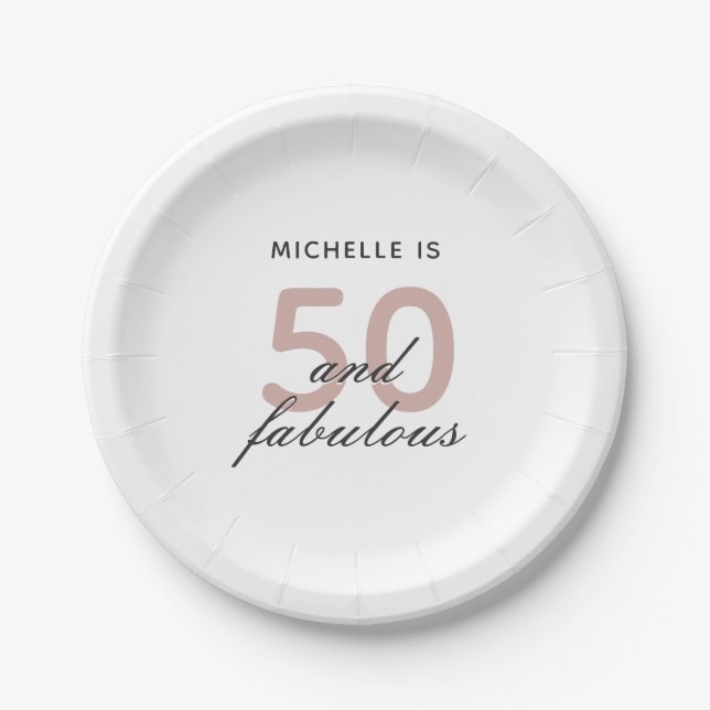 50 and Fabulous Elegant Pink 50th Birthday Party Paper Plates (Front)