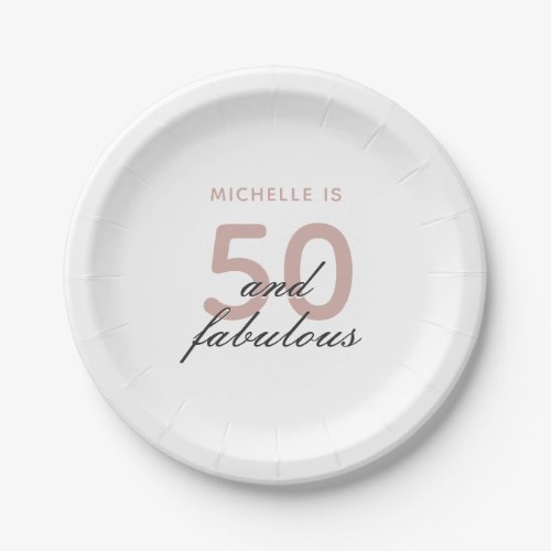 50 and Fabulous Elegant Pink 50th Birthday Party Paper Plates