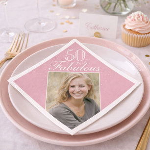 50 and Fabulous Elegant Pink Photo 50th Birthday Napkins