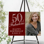 50 and Fabulous Elegant Red 50th Birthday Photo Foam Board<br><div class="desc">50 and Fabulous Elegant Red 50th Birthday Photo Foam Board. 50 and fabulous text in trendy script with a name on a dark red background. Personalize it with your photo, your name and the age, and make your own birthday party banner. It`s a great sign and backdrop for a woman`s...</div>