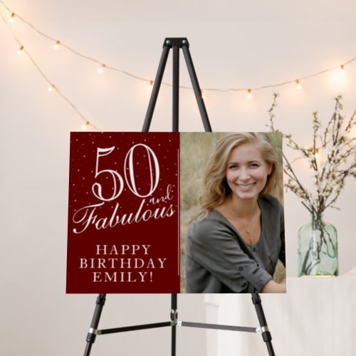 50 and Fabulous Elegant Red 50th Birthday Photo Foam Board