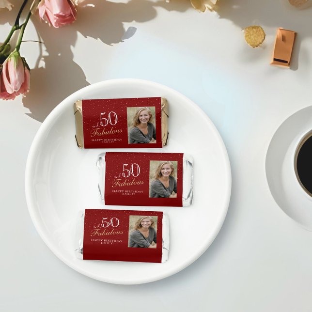50 and Fabulous Elegant Red 50th Birthday Photo  Hershey's Miniatures (Creator Uploaded)