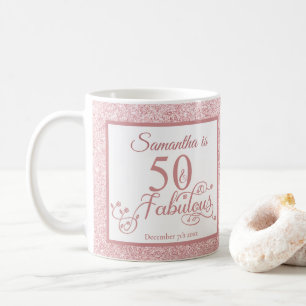 50 and Fabulous Elegant Rose Glitter Coffee Mug