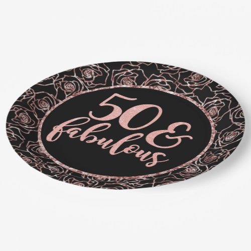 50 And Fabulous Elegant Rose Gold And Black  Paper Plates