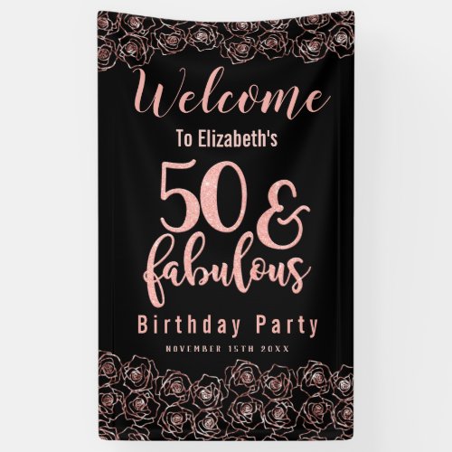 50 And Fabulous Elegant Rose Gold Custom Birthday  Banner