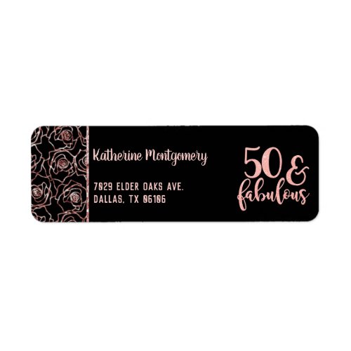 50 And Fabulous Elegant Rose Gold Return Address Label