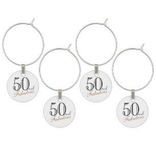 50 and Fabulous Elegant Script 50th Birthday Party Wine Charm
