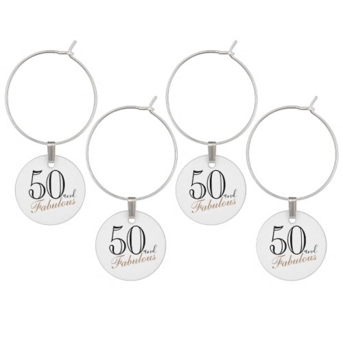 50 and Fabulous Elegant Script 50th Birthday Party Wine Charm