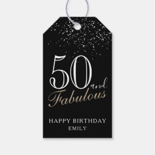 50 and Fabulous Elegant Script Black 50th Birthday Gift Tags