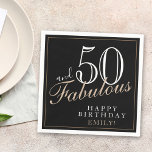 50 and Fabulous Elegant Script Black 50th Birthday Napkins<br><div class="desc">50 and Fabulous Elegant Script Black 50th Birthday Napkins. The saying 50 and fabulous is in a trendy script on a black background. Make your own 50th birthday party paper napkins for a woman celebrating her 50th birthday. Personalize with your name and age.</div>