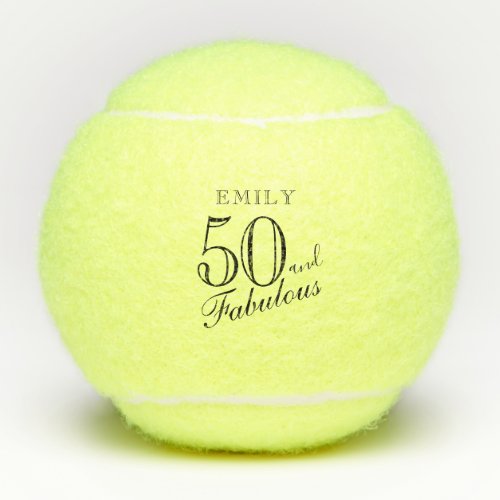 50 and Fabulous Elegant Script Name 50th Birthday Tennis Balls