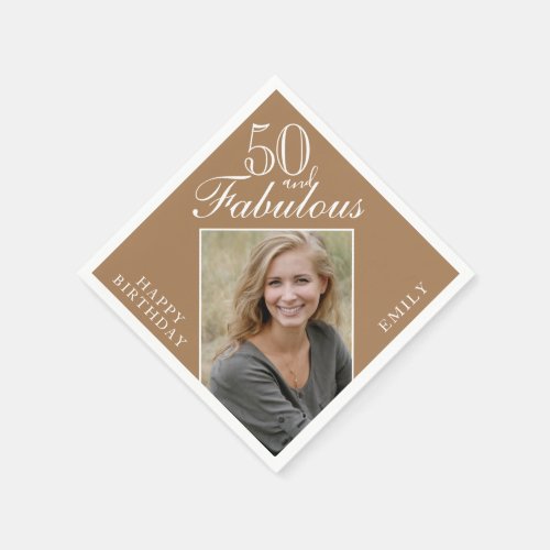 50 and Fabulous Elegant Script Photo 50th Birthday Napkins