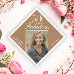 50 and Fabulous Elegant Script Photo 50th Birthday Napkins