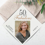 50 and Fabulous Elegant Script Photo 50th Birthday Napkins<br><div class="desc">50 and Fabulous Elegant Script Photo 50th Birthday Napkins. The saying 50 and fabulous is in modern script on a white background. Make your own 50th birthday party paper napkin for her. Customize with the name and age number and insert your photo into the template.</div>
