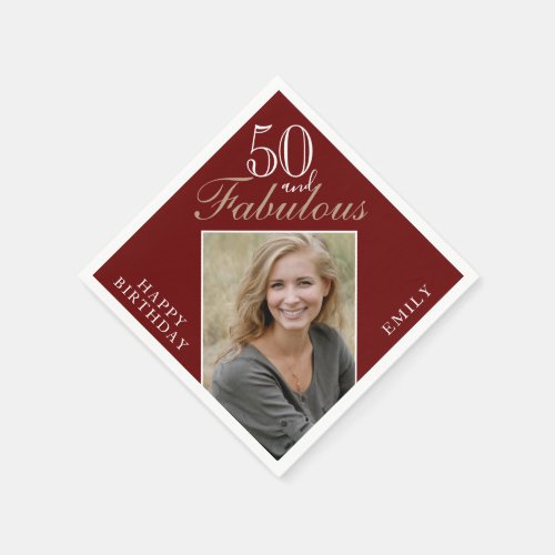 50 and Fabulous Elegant Script Photo 50th Birthday Napkins