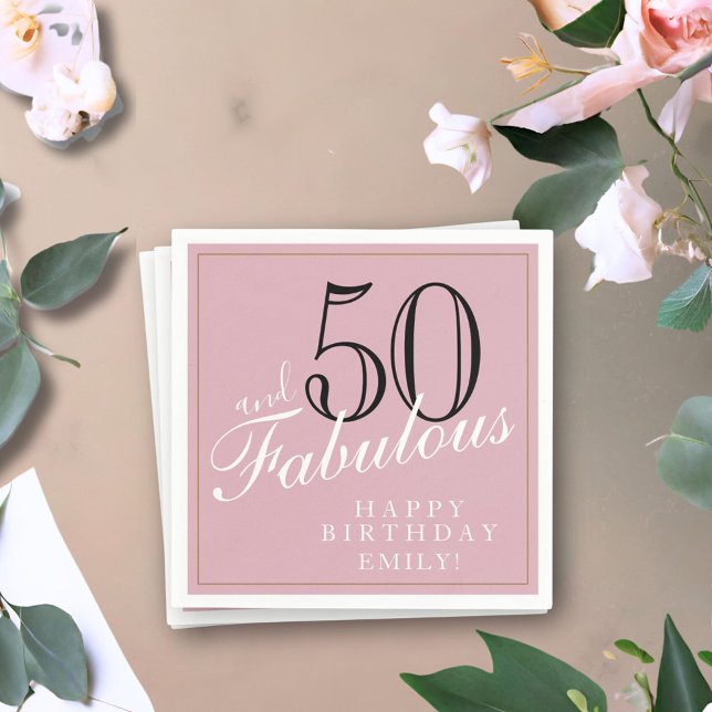 50 and Fabulous Elegant Script Pink 50th Birthday Napkins (Creator Uploaded)