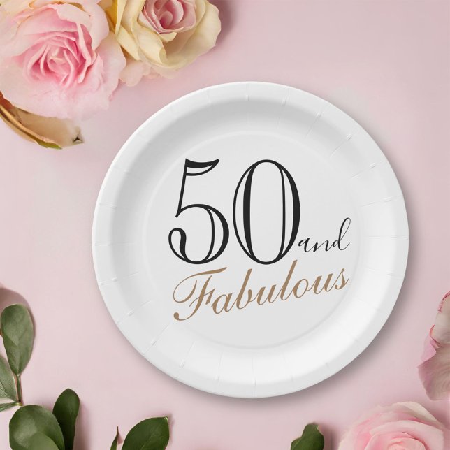 50 and Fabulous Elegant Script Woman 50th Birthday Paper Plates (Creator Uploaded)