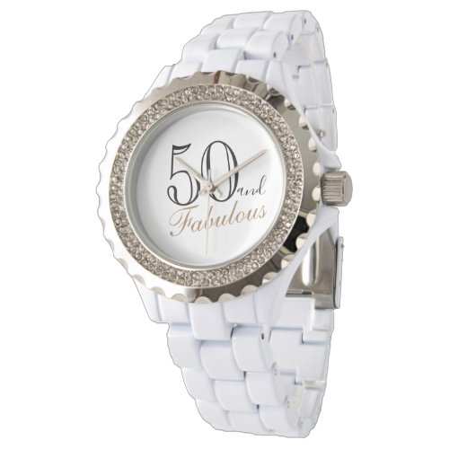 50 and Fabulous Elegant Script Woman 50th Birthday Watch