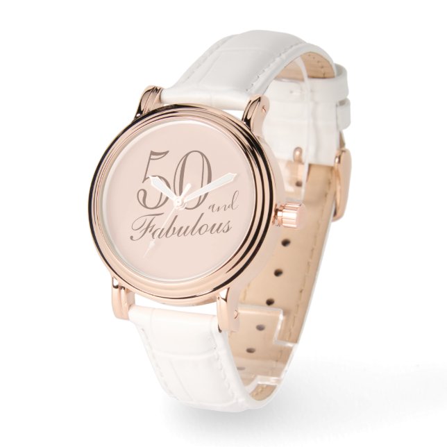 50 and Fabulous Elegant Script Woman 50th Birthday Watch (Angle)