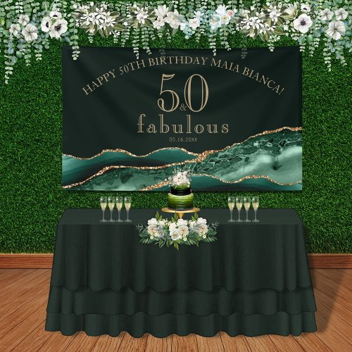 50 and Fabulous Emerald Green Agate 50th Birthday Banner