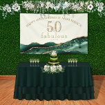 50 and Fabulous Emerald Green Agate 50th Birthday Banner<br><div class="desc">This 50th birthday banner or sign is an elegant and distinctive way to welcome the celebrant! It showcases emerald green agate geode slices with watercolor textures and faux gold glitter accents on a sophisticated dark green backdrop. It can be customized with the celebrant's name, age, and date, making it a...</div>