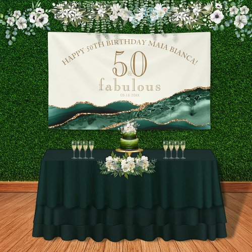 50 and Fabulous Emerald Green Agate 50th Birthday Banner