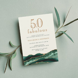 50 and Fabulous Emerald Green Agate 50th Birthday Invitation
