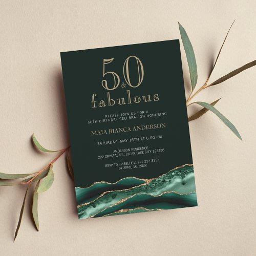 50 and Fabulous Emerald Green Agate 50th Birthday  Invitation