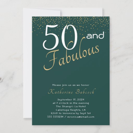 50 and Fabulous Emerald Green Gold 50th Birthday Invitation | Zazzle