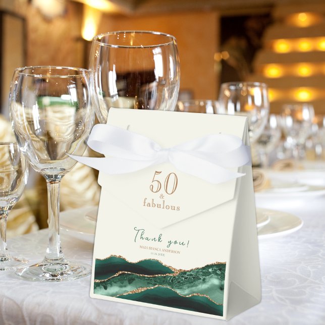 50 and Fabulous Emerald Green Gold Agate Thank You Favor Boxes (Creator Uploaded)