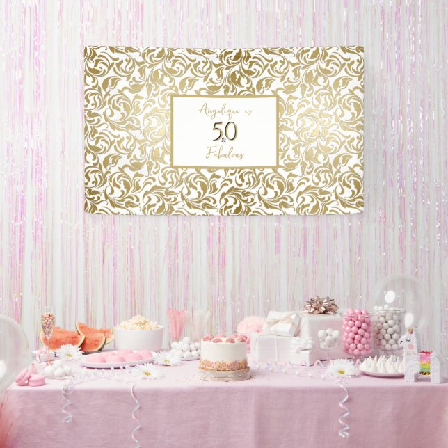 50 and Fabulous Faux Gold Ornate Birthday Design Banner (Party)