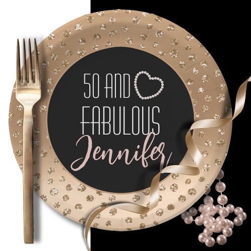 50 and Fabulous Feminine Stylish Gold Black Blush  Paper Plates