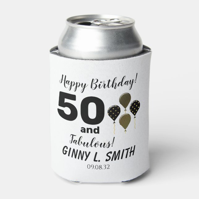 50 and Fabulous Fiftieth Birthday Can Cooler Favor (Can Front)