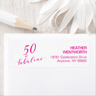 50 and Fabulous Fiftieth Birthday Hot Pink Address Label