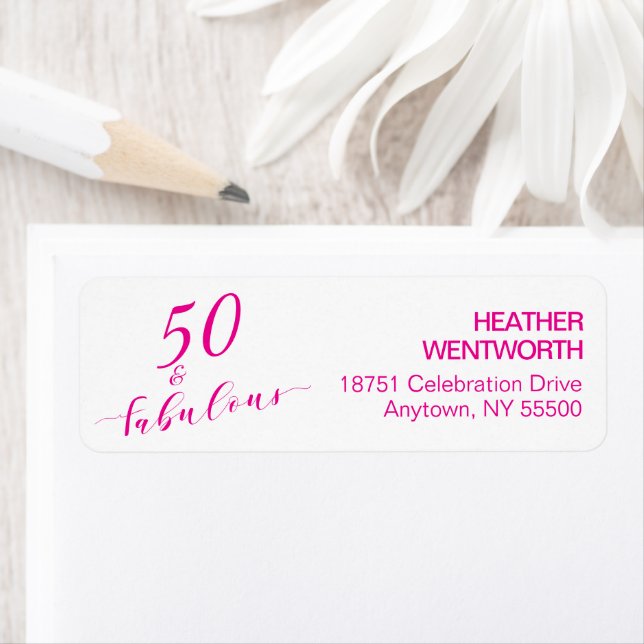 50 and Fabulous Fiftieth Birthday Hot Pink Address Label (Insitu)