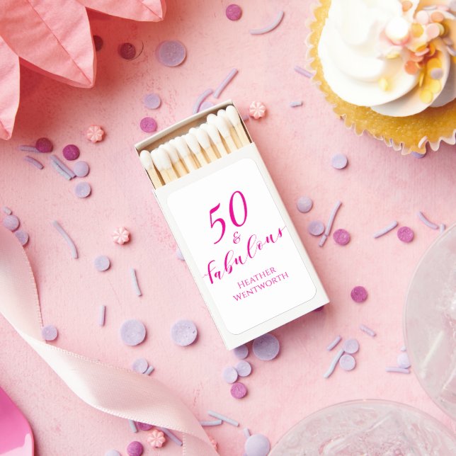 50 and Fabulous Fiftieth Birthday Pink Name  Matchboxes (Insitu)