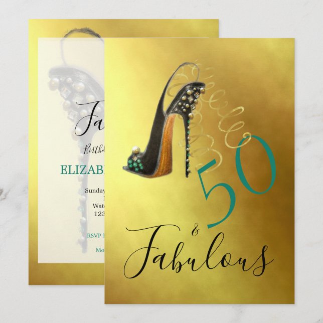 50 and Fabulous Fiftieth Elegant Gold Stylish Chic Invitation (Front/Back)