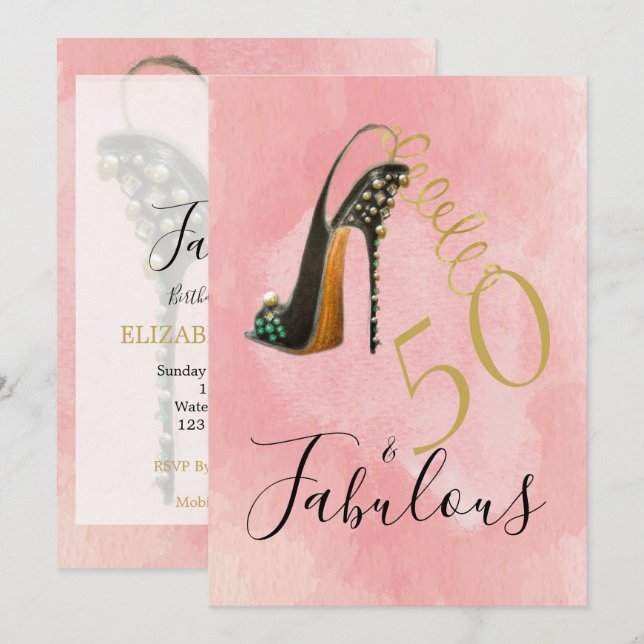 50 and Fabulous Fiftieth Elegant Pink Modern Invitation (Front/Back)