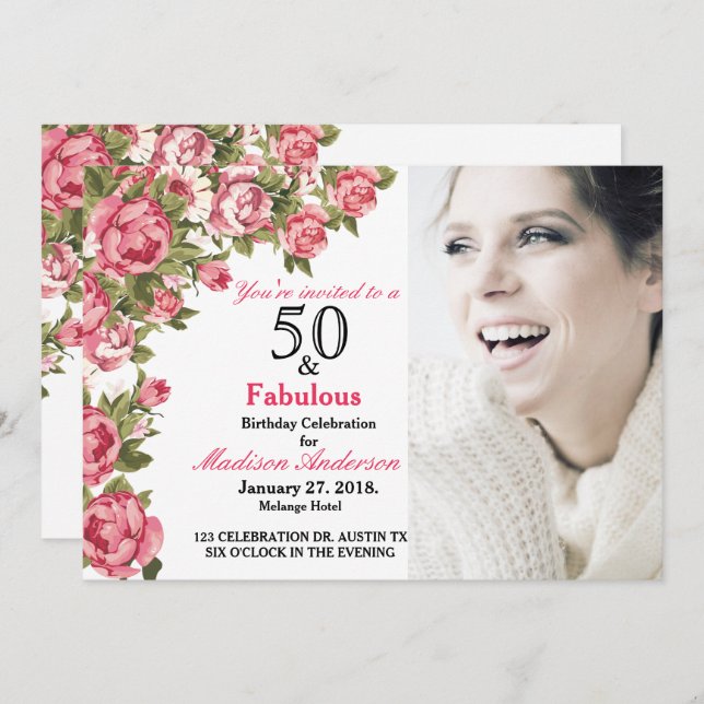 50 and Fabulous Floral | 50th Birthday Invitations (Front/Back)