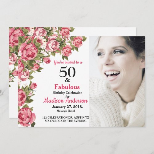 50 and Fabulous Floral  50th Birthday Invitations