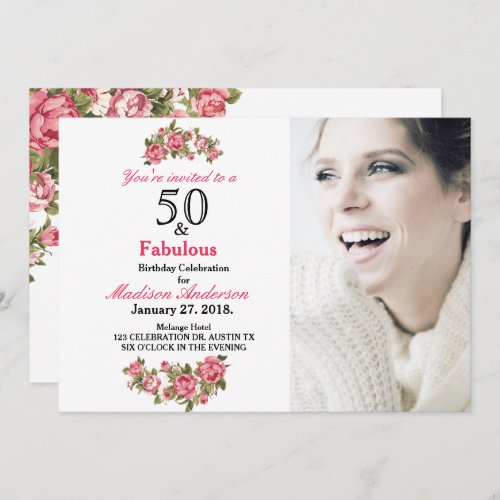 50 and Fabulous Floral  50th Birthday Invitations