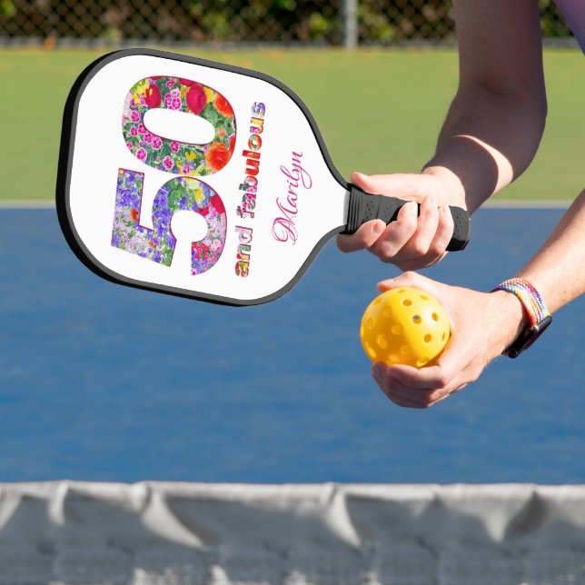 50 and fabulous floral birthday pickle ball paddle (Insitu)