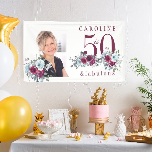 50 and fabulous floral photo 50th birthday party banner